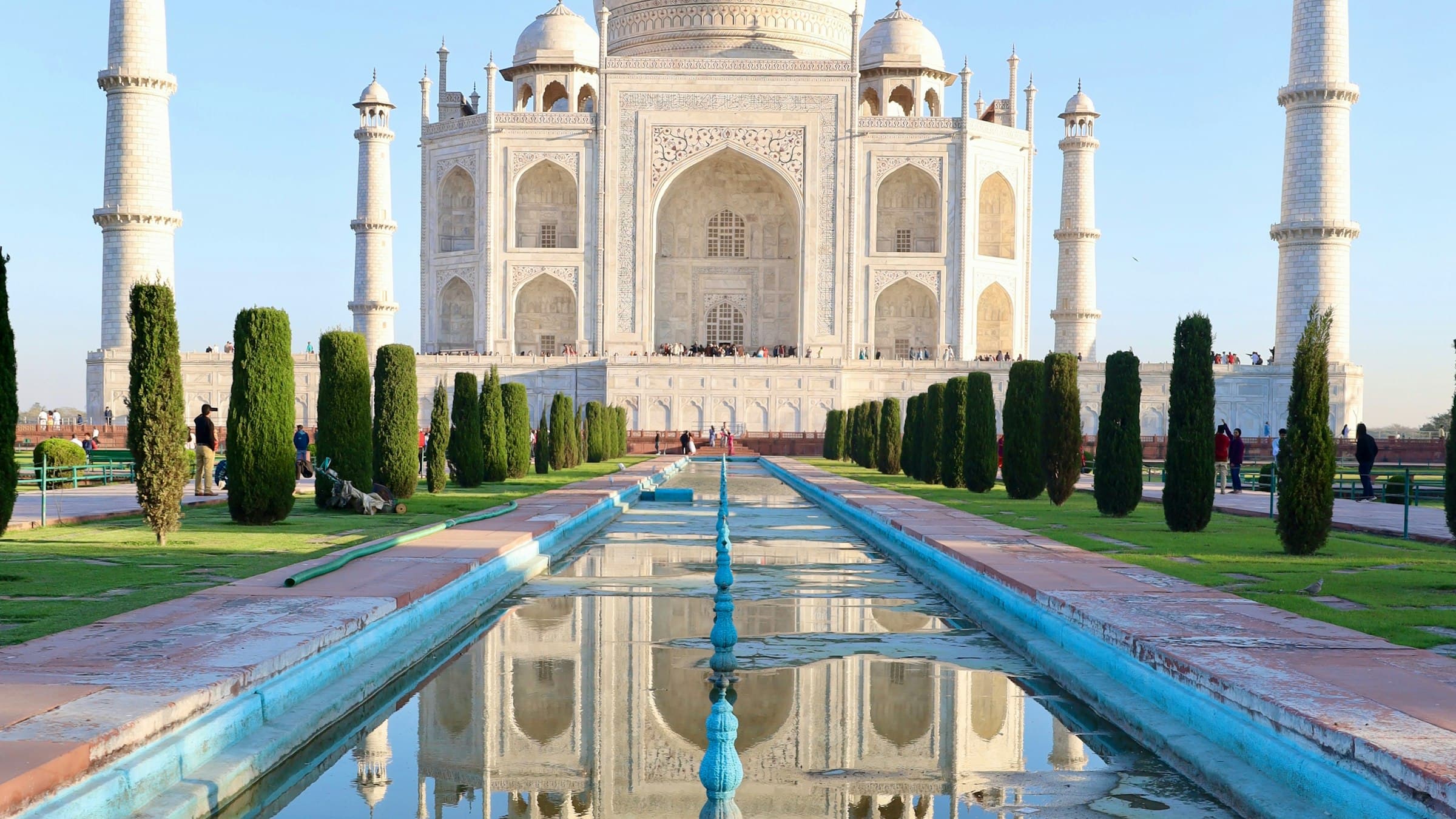 The Taj Mahal reflected in calm water, Agra