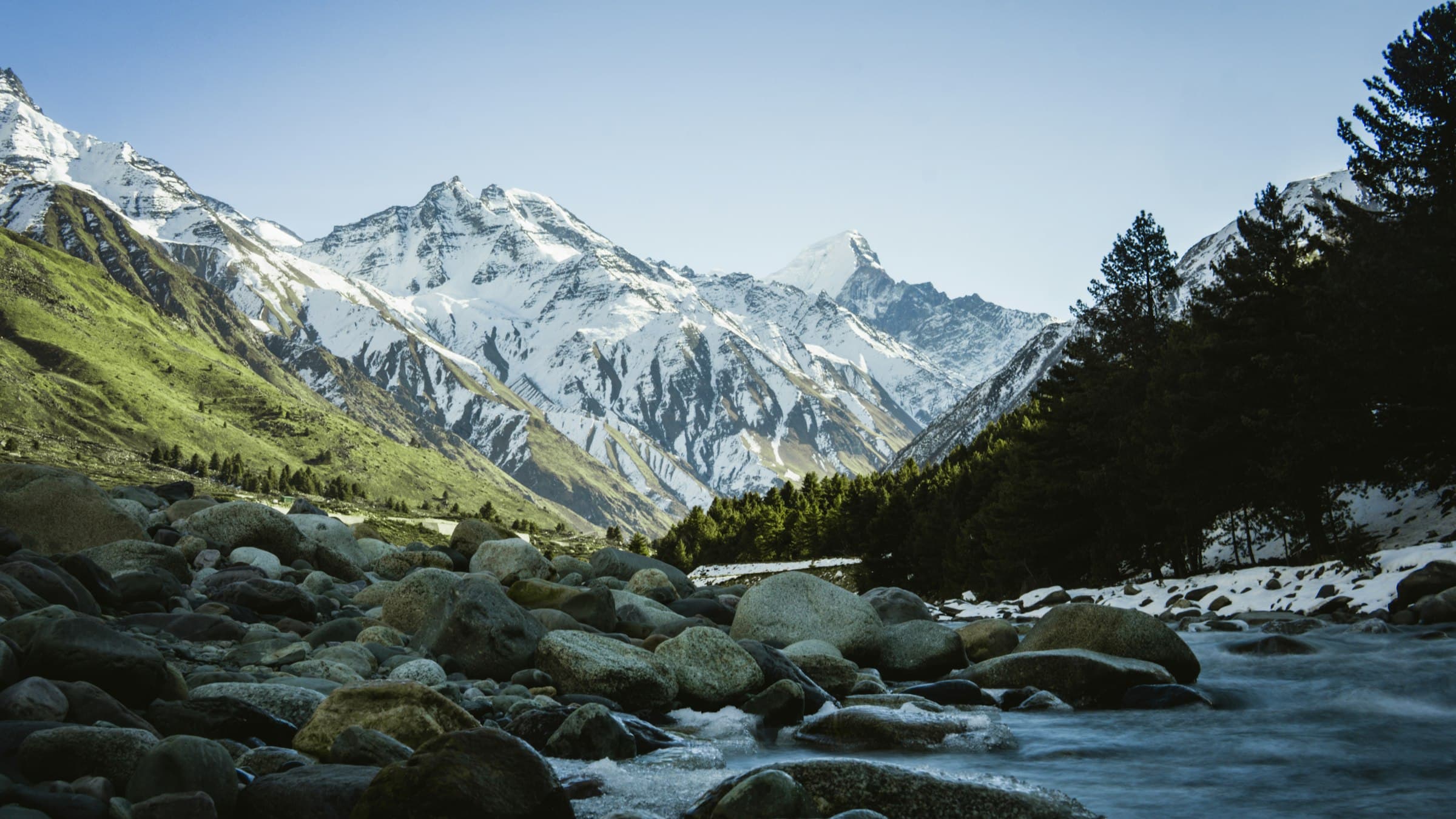 River running through a Himalayan valley near Chitkul, Himachal Pradesh