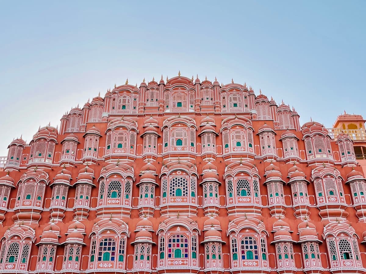 Hawa Mahal's pink sandstone honeycomb facade in Jaipur