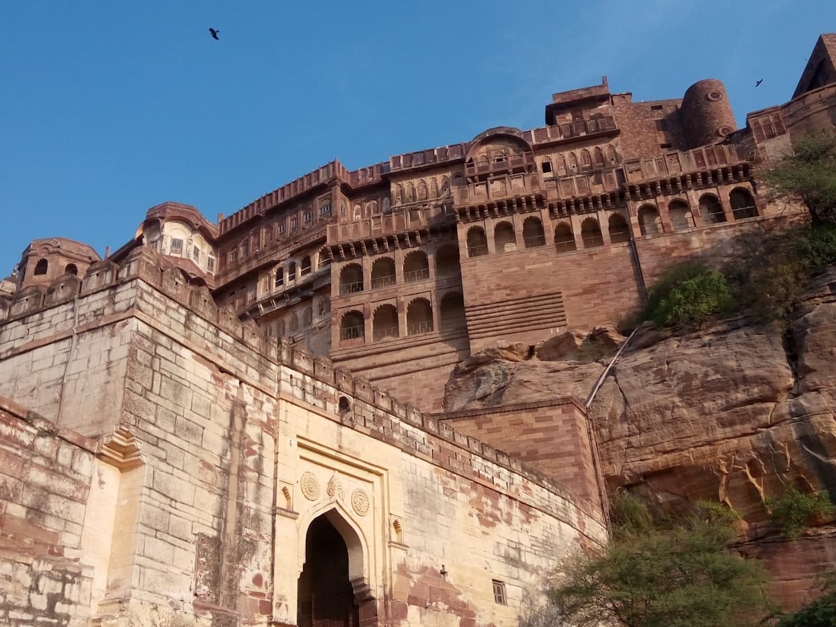 Mehrangarh Fort's weathered sandstone ramparts above Jodhpur